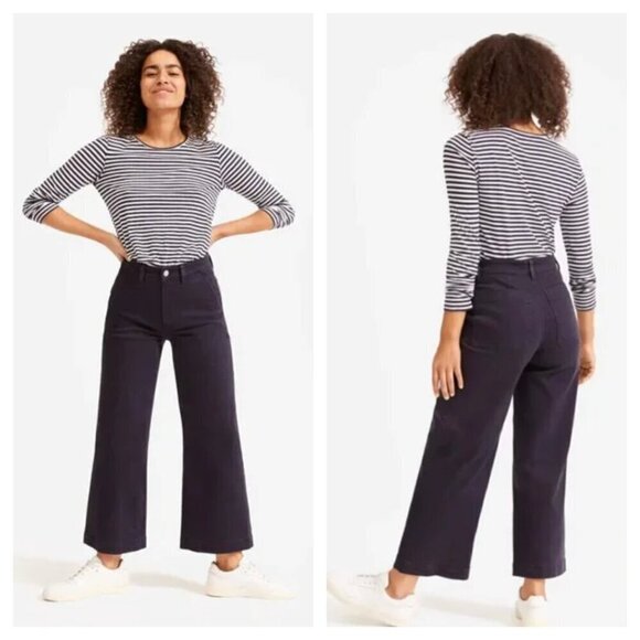 Everlane The Utility Wide Leg Crop Pants High Rise in Navy Blue Women's 0 - Picture 1 of 7